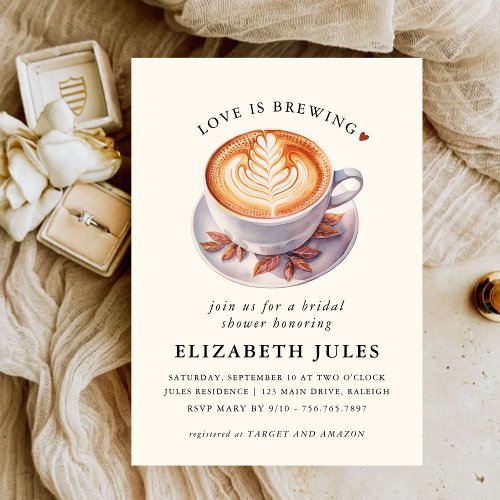 Minimalist Love Is Brewing Coffee Bridal Shower Invitation