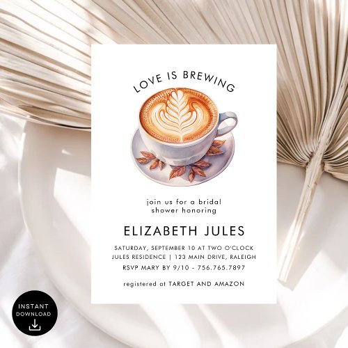 Minimalist Love Is Brewing Coffee Bridal Shower Invitation