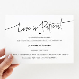 Minimalist Love Is Patient Wedding Update White Invitation