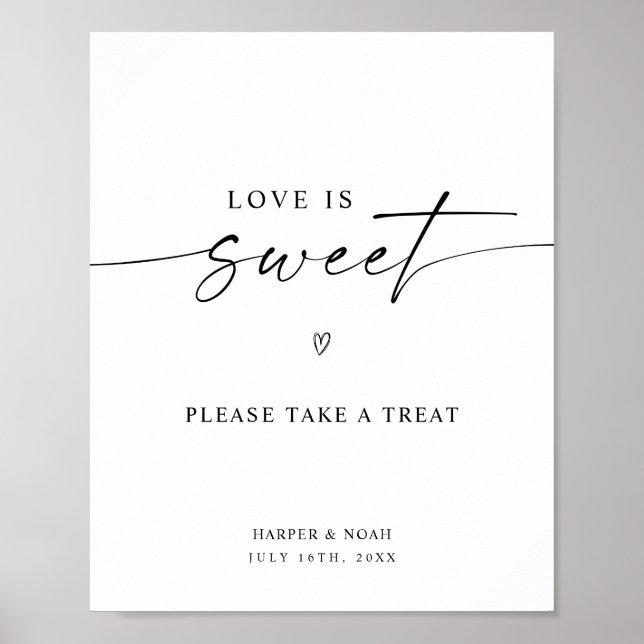 Minimalist Love Is Sweet Wedding Dessert Sign (Front)