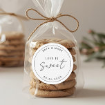 Minimalist Love is Sweet Wedding Sweet Treat Favor Classic Round Sticker<br><div class="desc">Custom-designed wedding favor stickers featuring "love is sweet" modern minimalist black and white design.</div>