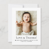 Minimalist Love & Thanks Baby Photo Birth Stats