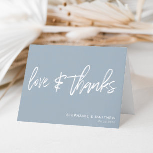 Minimalist Love & Thanks Handwritten Dusty Blue Letterpress Thank You Card