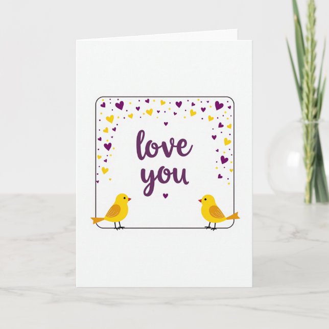 Minimalist Love You Birds Card (Front)