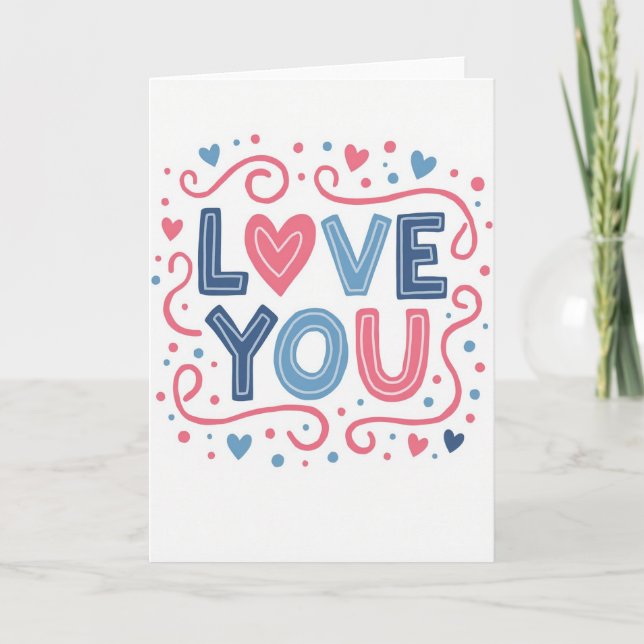 Minimalist Love You Hearts Matte Card (Front)