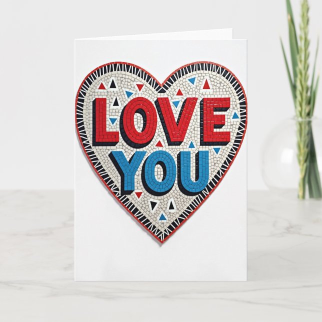 Minimalist Love You Mosaic Striped Card (Front)