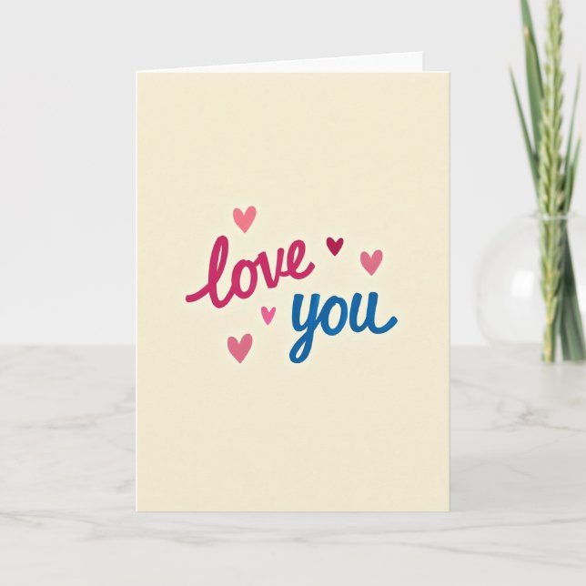Minimalist Love You Painted Hearts Card (Front)