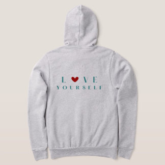 Minimalist "Love Yourself" Teal & Red Heart Hoodie