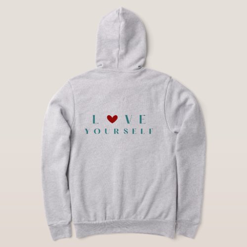 Minimalist "Love Yourself" Teal & Red Heart Hoodie