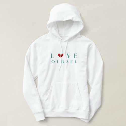 Minimalist "Love Yourself" Teal & Red Heart Sweats Hoodie