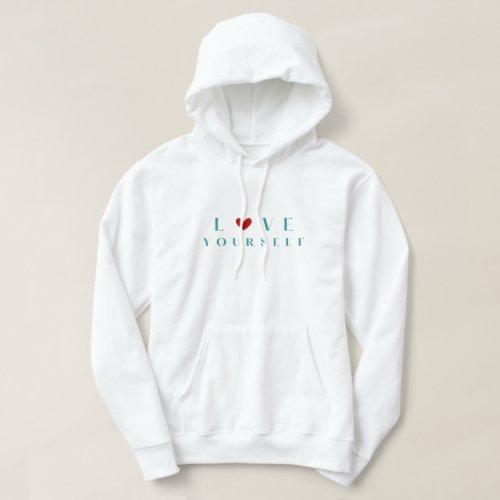 Minimalist "Love Yourself" Teal & Red Heart Sweats Hoodie