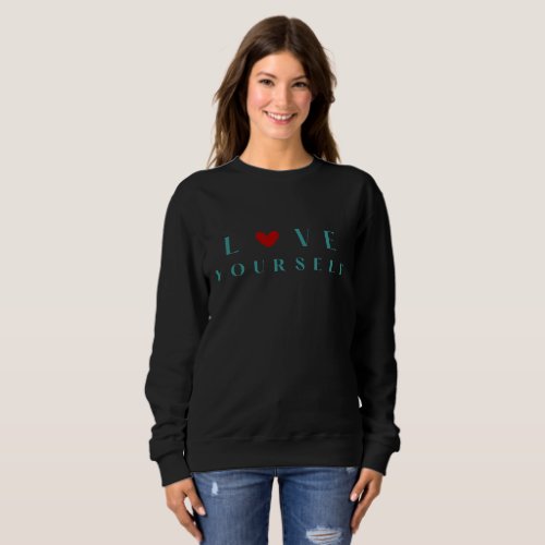 Minimalist "Love Yourself" Teal & Red Heart Sweats Sweatshirt