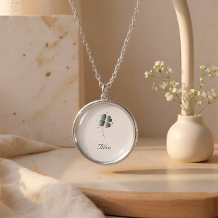 Minimalist Lucky Four-Leaf Clover Custom Name Silver Plated Necklace