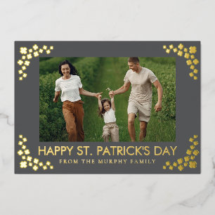 Minimalist lucky shamrock st. Patrick's Day Photo Foil Holiday Card