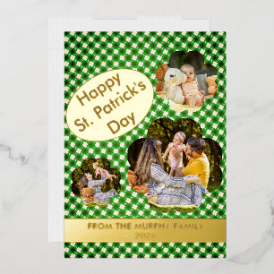 Minimalist lucky shamrock st. Patrick's Day Photo Foil Holiday Card