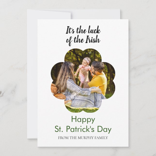 Minimalist lucky shamrock st. Patrick's Day Photo Holiday Card (Front)