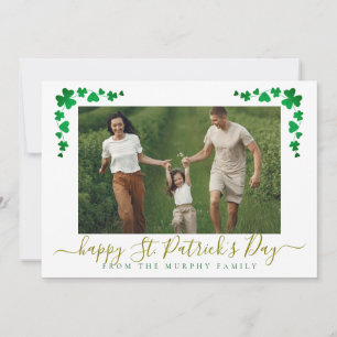 Minimalist lucky shamrock st. Patrick's Day Photo Holiday Card