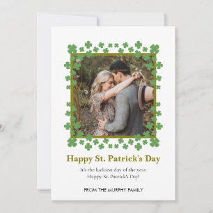 Minimalist lucky shamrock st. Patrick's Day Photo Holiday Card