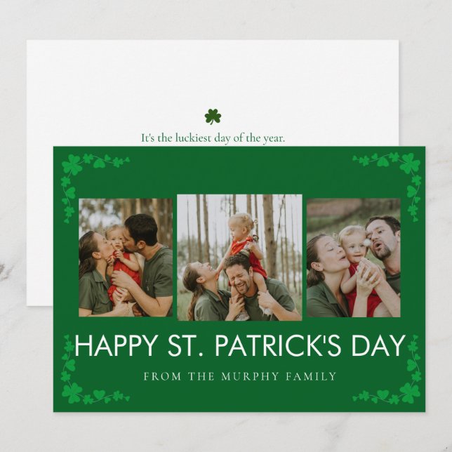 Minimalist lucky shamrock st. Patrick's Day Photo Holiday Card (Front/Back)