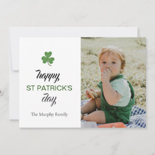 Minimalist lucky shamrock st. Patrick's Day Photo Holiday Card