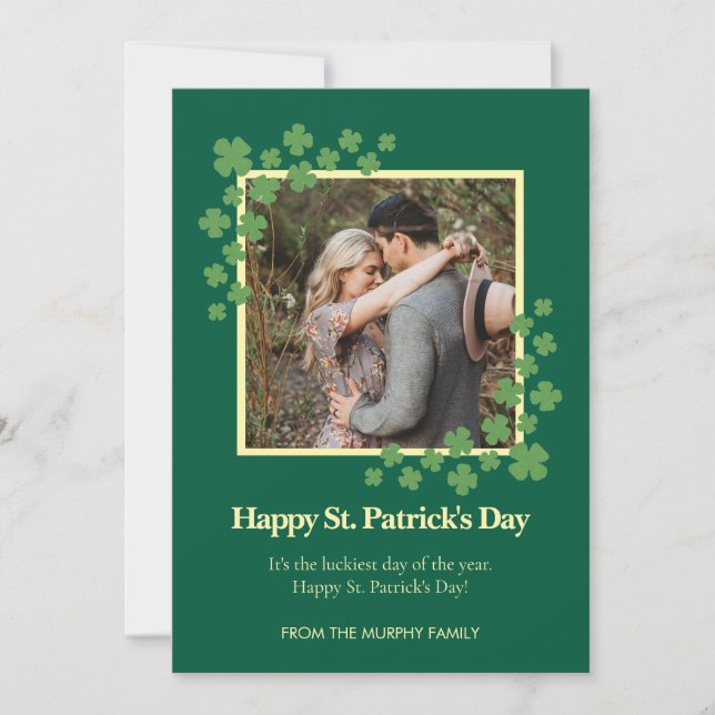 Minimalist lucky shamrock st. Patrick's Day Photo Holiday Card (Front)