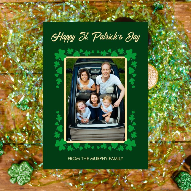 Minimalist lucky shamrock st. Patrick's Day Photo Holiday Card (Creator Uploaded)