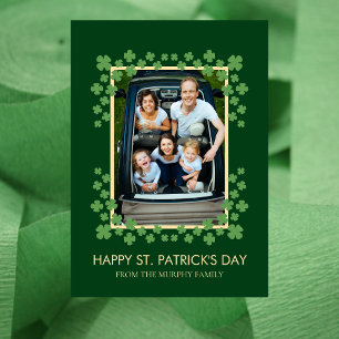 Minimalist lucky shamrock st. Patrick's Day Photo Holiday Card