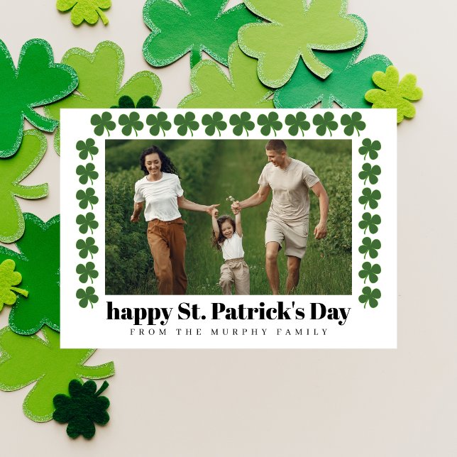 Minimalist lucky shamrock st. Patrick's Day Photo Holiday Card (Creator Uploaded)