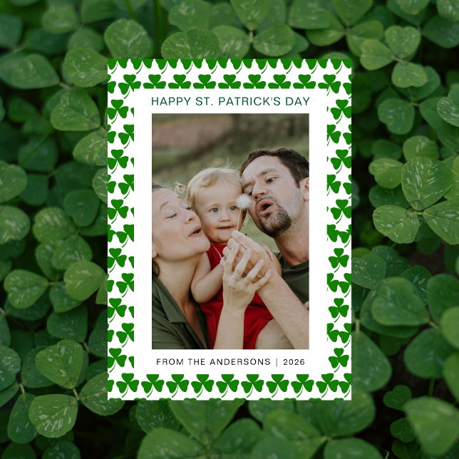 Minimalist lucky shamrock st. Patrick's Day Photo Holiday Card (Creator Uploaded)