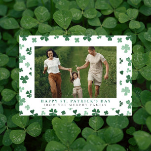 Minimalist lucky shamrock st. Patrick's Day Photo Holiday Card