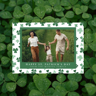 Minimalist lucky shamrock st. Patrick's Day Photo Holiday Card