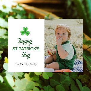 Minimalist lucky shamrock st. Patrick's Day Photo Holiday Card