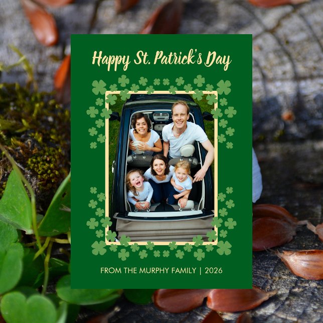 Minimalist lucky shamrock st. Patrick's Day Photo Holiday Card (Creator Uploaded)