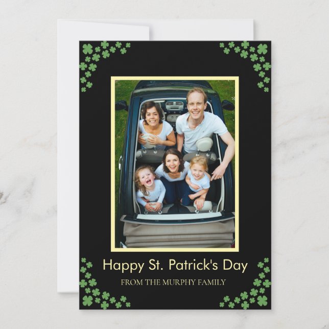 Minimalist lucky shamrock st. Patrick's Day Photo Holiday Card (Front)
