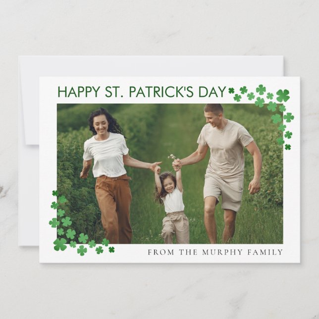 Minimalist lucky shamrock st. Patrick's Day photo Holiday Card (Front)