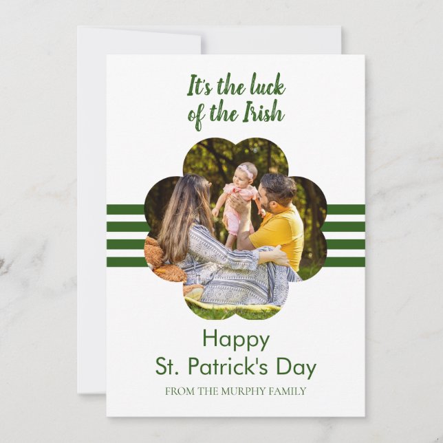 Minimalist lucky shamrock st. Patrick's Day Photo Holiday Card (Front)