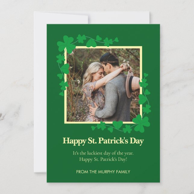 Minimalist lucky shamrock st. Patrick's Day Photo Holiday Card (Front)
