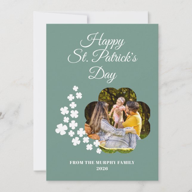 Minimalist lucky shamrock st. Patrick's Day Photo Holiday Card (Front)