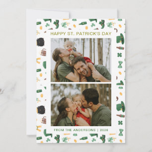 Minimalist lucky shamrock st. Patrick's Day Photo Holiday Card