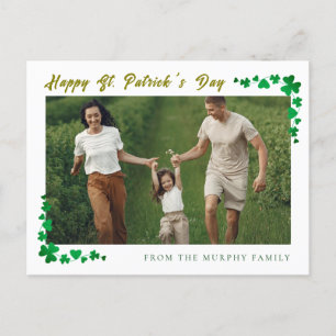 Minimalist lucky shamrock st. Patrick's Day photo Holiday Postcard