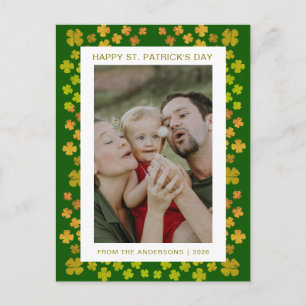 Minimalist lucky shamrock st. Patrick's Day Photo Holiday Postcard