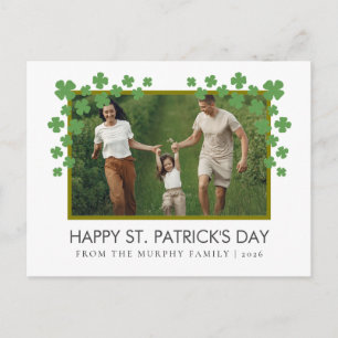 Minimalist lucky shamrock st. Patrick's Day Photo Holiday Postcard