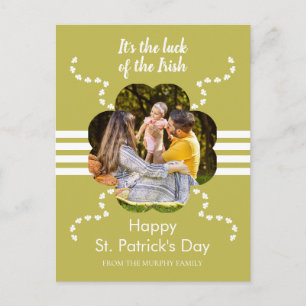Minimalist lucky shamrock st. Patrick's Day Photo Holiday Postcard