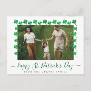 Minimalist lucky shamrock st. Patrick's Day Photo Holiday Postcard