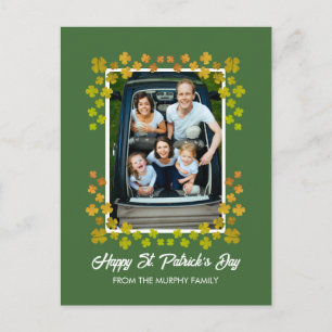 Minimalist lucky shamrock st. Patrick's Day Photo Holiday Postcard
