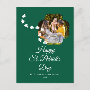 Minimalist lucky shamrock st. Patrick's Day Photo Holiday Postcard