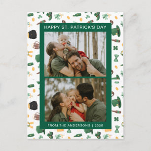 Minimalist lucky shamrock st. Patrick's Day Photo Holiday Postcard