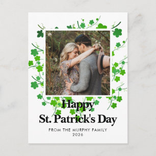 Minimalist lucky shamrock st. Patrick's Day Photo Holiday Postcard