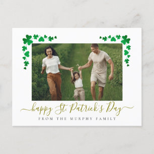 Minimalist lucky shamrock st. Patrick's Day Photo Holiday Postcard
