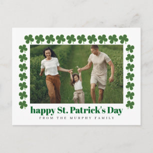 Minimalist lucky shamrock st. Patrick's Day Photo Holiday Postcard